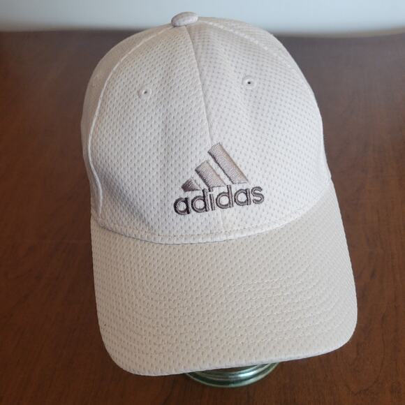 Adidas Hat Cap Fitted Sz S-M Stretch off white with gray silver embroidered logo - Picture 1 of 13